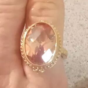 Vintage Sophia Collection Lg Oval Pink Crystal Gemstone Goldtone Ring 6 1/2